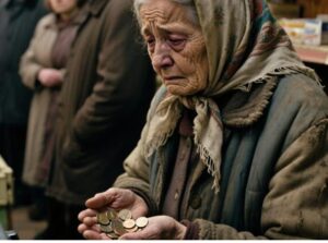 La nonna, con le mani tremanti, contava lentamente le monete; il gesto del cassiere lasciò tutti così sbalorditi che la fila si fermò in un silenzio carico di stupore.