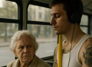 In autobus un’anziana signora rimproverava un ragazzo per i suoi tatuaggi, e lui non le dava nemmeno retta… finché non accadde qualcosa di inaspettato.