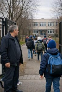 L’uomo davanti al cancello della scuola