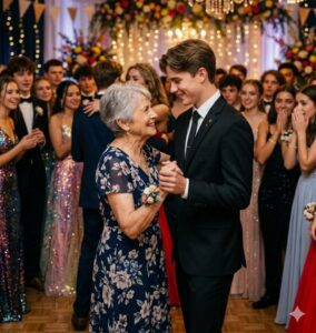 Ho invitato mia nonna, bidella della scuola, al ballo di fine anno — e quando tutti ridevano di noi, presi il microfono e ruppei il silenzio