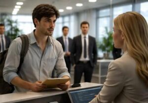 Un ragazzo con abiti logori entrò in ufficio chiedendo lavoro, e nessuno si aspettava che la decisione della figlia del direttore avrebbe messo sottosopra l’intero centro business e fatto tacere perfino i dipendenti più arroganti.