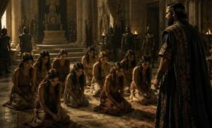 Dopo la morte della giovane regina, il sovrano ordinò che dodici fanciulle provenienti da diverse parti del suo impero fossero condotte a palazzo per "servirlo": ma dopo la prima notte trascorsa da solo con le ragazze, i servi che al mattino aprirono le porte degli appartamenti dell'imperatore rimasero inorriditi da ciò che videro all'interno.