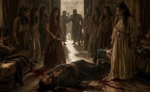 Dopo la morte della giovane regina, il sovrano ordinò che dodici fanciulle provenienti da diverse parti del suo impero fossero condotte a palazzo per "servirlo": ma dopo la prima notte trascorsa da solo con le ragazze, i servi che al mattino aprirono le porte degli appartamenti dell'imperatore rimasero inorriditi da ciò che videro all'interno.