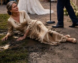 La sposa spinse sua suocera nel fango davanti a 200 invitati e il figlio la abbracciò ridendo… ma il padre prese il microfono e una telefonata pose fine a un matrimonio di lusso.
