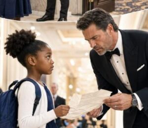 «Ho un invito… ma mi hanno lasciata fuori» La bambina lo disse a un miliardario durante il lancio delle sue borse di studio… poi lui controllò il suo biglietto e sorrise: «Il tuo posto ha un cognome migliore.»